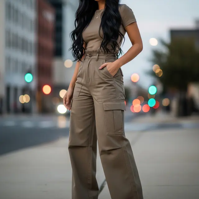Celana Cargo High-Waist