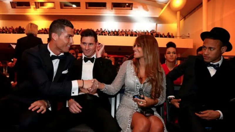 Ronaldo, Messi, Antonella, Neymar (Liputan6.com)