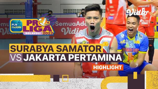 Berita video highlights laga final four Proliga 2022 kategori putra antara Surabaya Bhayangkara Samator melawan Jakarta Pertamina Pertamax, Minggu (13/3/2022) siang hari WIB.