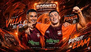 Dua bintang Borneo FC Samarinda, Juan Villa dan Mariano Peralta. (Bola.com/Dok.Borneo FC, ChatGPT, dan Gemini).