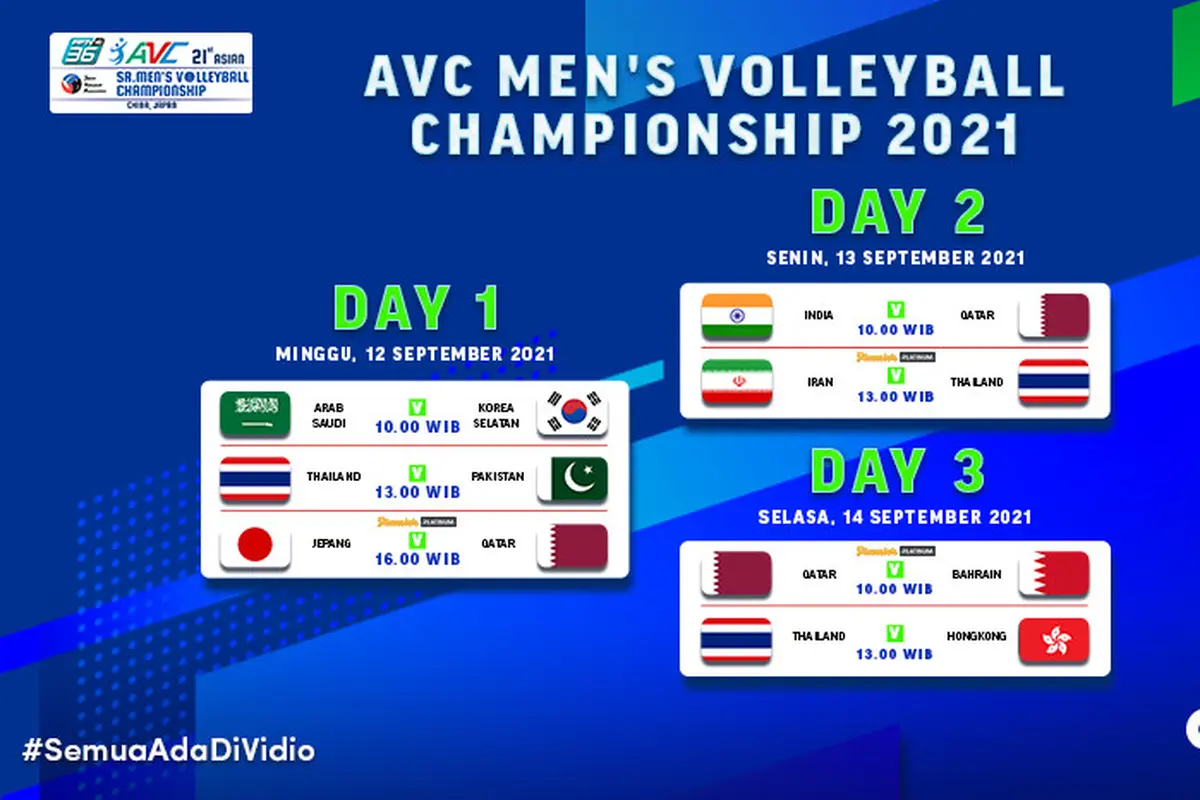 Link Live Streaming Asian Men's Volleyball Championship 2021 di Vidio, 12-14 September 2021