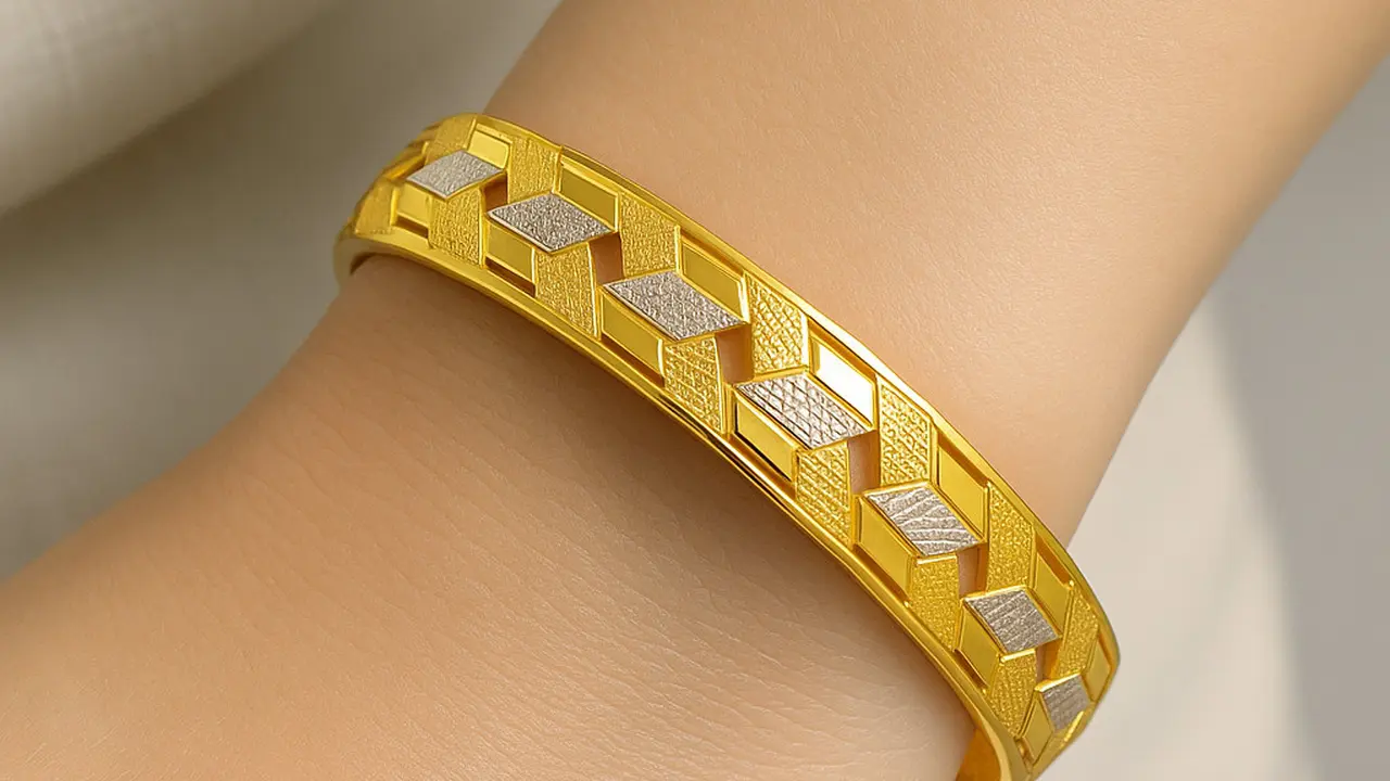 Model Gelang Emas Bangle Geometris Modular (Dual-Tone) 5 Gram 18 Karat