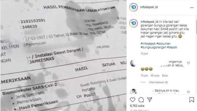 Viral Kertas Hasil Tes Swab Positif Covid-19 Dijadikan Bungkus Gorengan - Vimarsana News