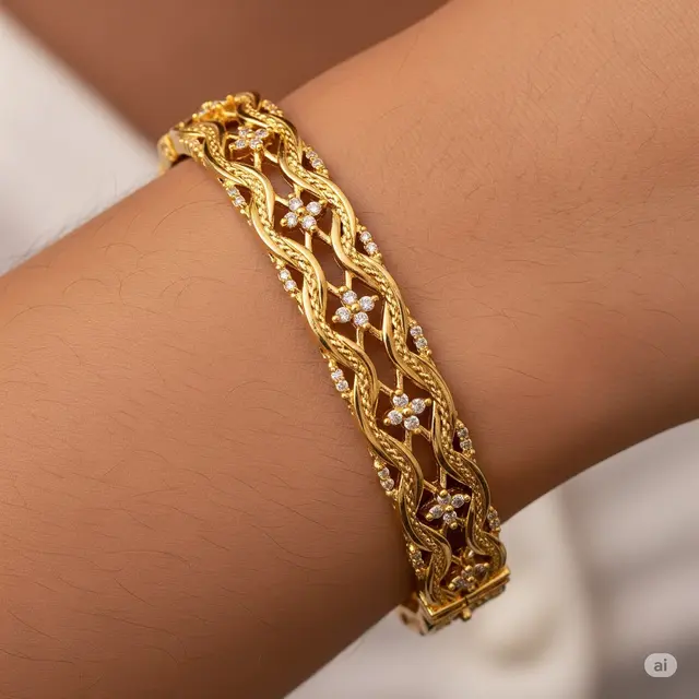 Bangle Braid Simetris dengan Aksen Bunga Mini
