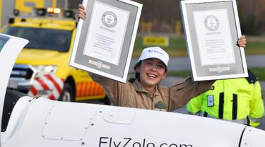 Zara Rutherford akan tercatat di buku Guinnes World Records karena berhasil terbang keliling dunia di usia 19 tahun.(AP Photo: Geert Vanden Wijngaert)