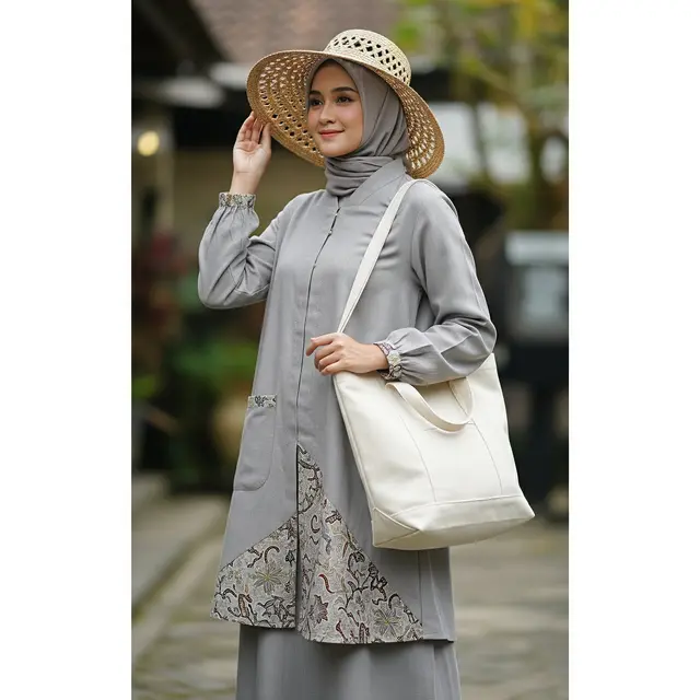 Gamis Katun Linen Kombinasi Batik