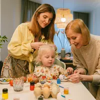 Meja makan yang dihias dengan dekorasi musim semi yang ceria, lengkap dengan berbagai hidangan lezat dan telur berwarna-warni untuk menyambut Paskah. [Dok/Pexels.com/Antoni Shkraba Studio].