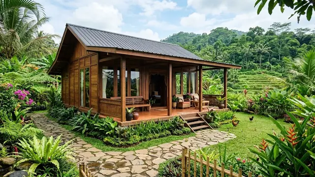Model Rumah Desa Minimalis dengan Halaman Hijau