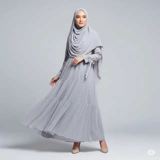 Model Dress Tulle Bertingkat Pesta Muslimah.
