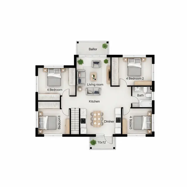 8 Model Denah Rumah Sederhana Kamar 4 Terbaru yang Efisien dan Fungsional