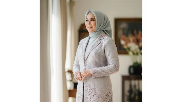 Model Gamis Blazer Brokat untuk Wanita 50 Tahun
