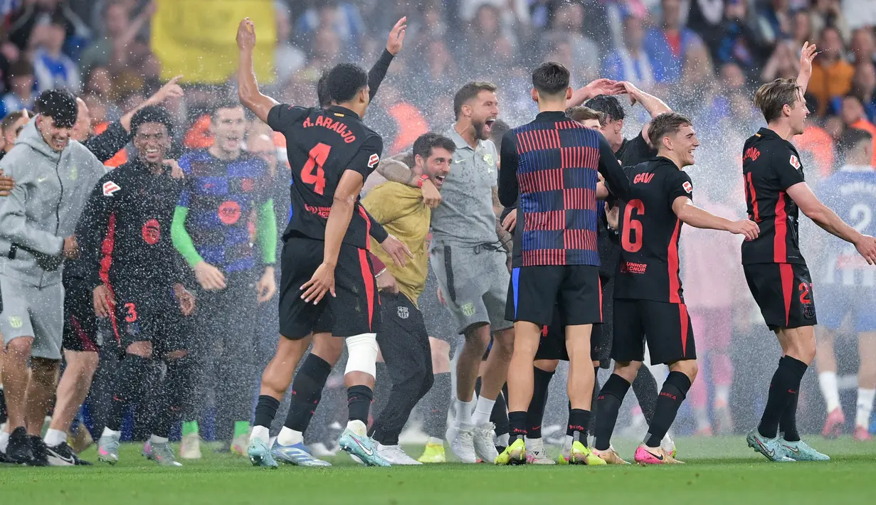 Dua gol Barcelona dicetak oleh Lamine Yamal dan Fermin Lopez. (AFP/Manaure Quintero)