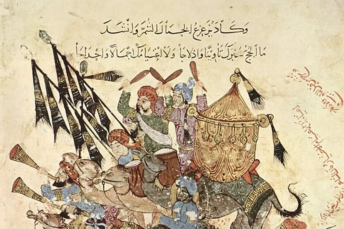 Kafilah Haji, ilustrasi karya Al-Wasiti dalam sebuah buku yang terbit pada abad ke-13 di Bagdad. (Wikimedia Commons)
