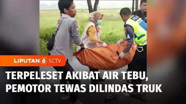VIDEO: Nahas! Pemotor Wanita Tewas Terlindas Truk Usai Terpeleset Akibat Air Tebu