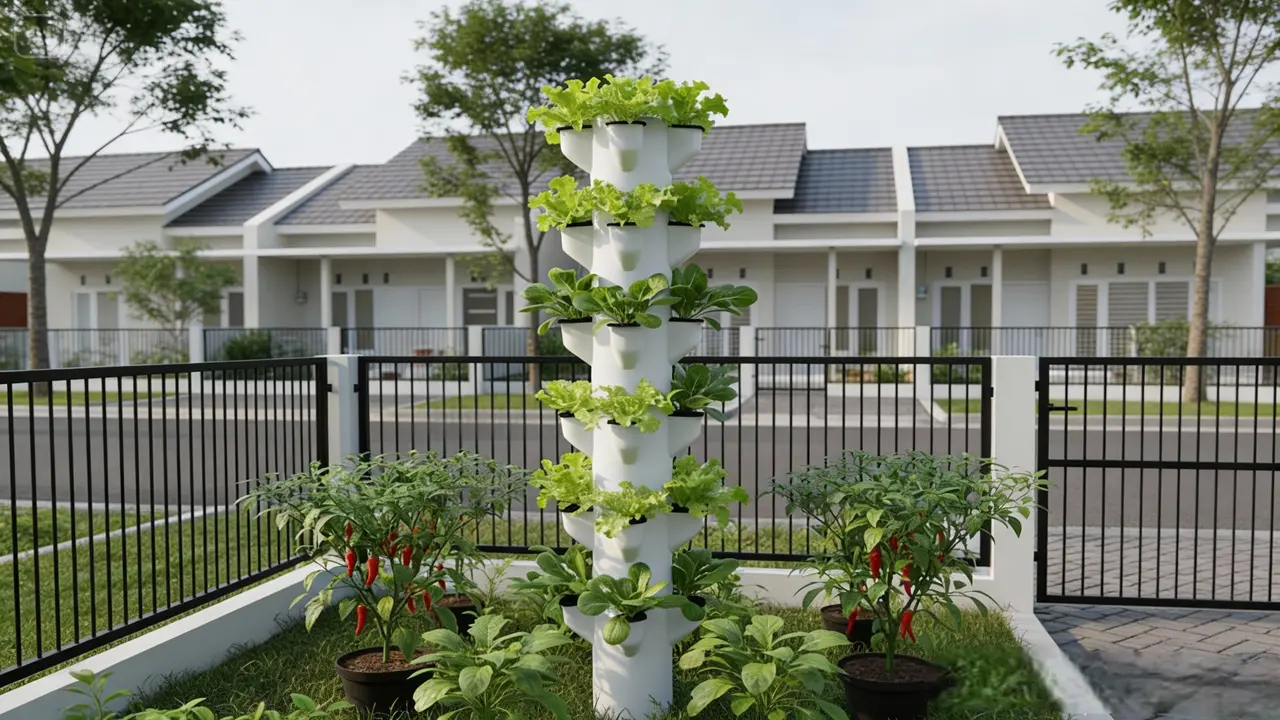 Kebun Sayur Mini Dengan Kombinasi Vertical Tower