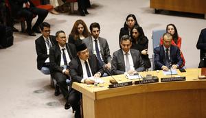 Wakil Tetap RI untuk PBB Duta Besar Umar Hadi dalam Sidang Darurat Dewan Keamanan PBB (DK PBB) mengenai situasi di Lebanon, pada Selasa (31/3/2026). (Dok. Perutusan Tetap RI untuk PBB)