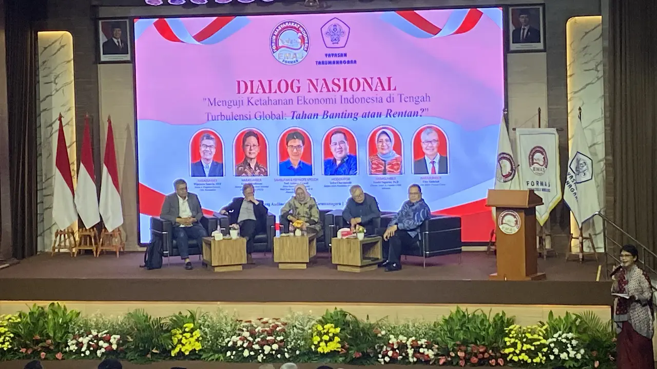 Diskusi Menguji Ketahanan Ekonomi Indonesia di Tengah Turbulensi Global: Tahan Banting atau Rentan? yang digelar Forum Masyarakat Indonesia Emas (Formas) bersama Universitas Tarumanagara (Untar), Jumat (17/7/2026).