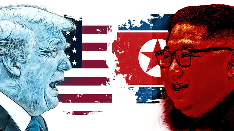 Banner Donald Trump dan Kim Jong-un