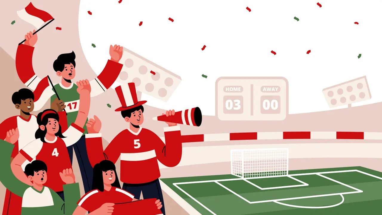 Ilustrasi suporter sepak bola, menonton sepak bola bersama teman