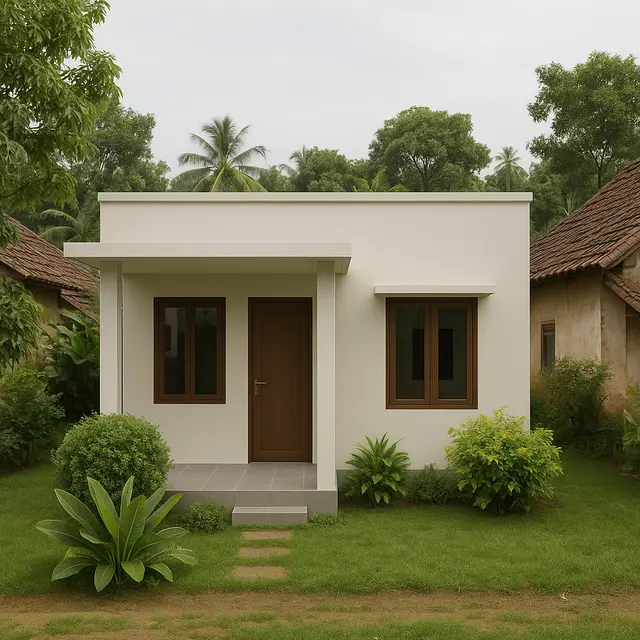 Gambar Rumah Sederhana Ukuran 6x9 di Kampung dengan Atap Datar