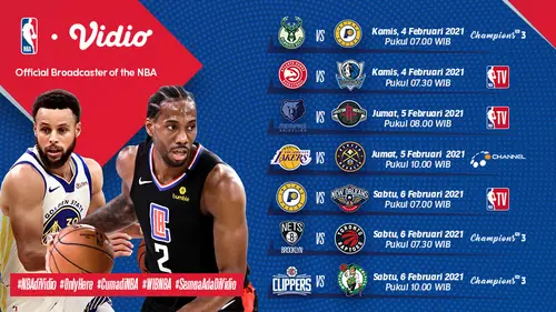 Link Live Streaming Big Game NBA di Vidio Sabtu 6 Februari 2021 Nets Vs Raptors Clippers Kontra Celtics NBA Bola