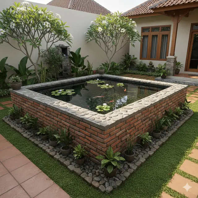 7 Desain Kolam Ikan Batu Bata Kecil yang Cocok untuk Halaman Sempit, Tetap Estetis dan Bikin Suasana Adem