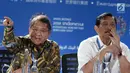 Menkominfo Rudiantara (kiri) dan Ketua Panitia Nasional Penyelenggara Pertemuan Tahunan IMF-Bank Dunia Luhut Binsar Panjaitan saat memberi keterangan terkait pertemuan tahunan IMF-Bank Dunia di Bali, Senin (8/10). (Liputan6.com/Angga Yuniar)