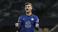 Ekspresi pemain Chelsea, Timo Werner, setelah menjebol gawang Tottenham Hotspur pada pertandingan babak keempat Carabao Cup di Tottenham Hotspur Stadium, Rabu (30/9/2020) dini hari WIB. (Twitter/Chelsea FC)