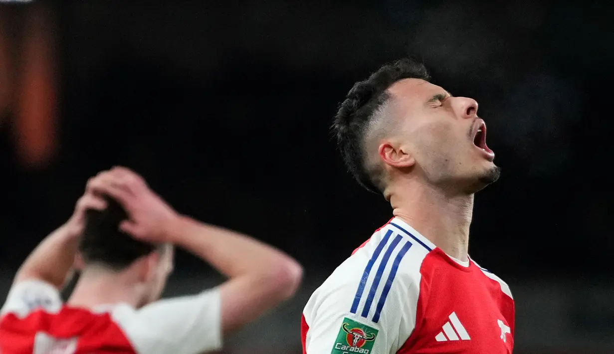 Arsenal harus menelan pil pahit ketika bertemu Newcastle pada leg pertama semifinal Carabao Cup 2024/2025 di Emirates Stadium hari Rabu (08/01/2025) dini hari WIB. (AP Photo/Kirsty Wigglesworth)