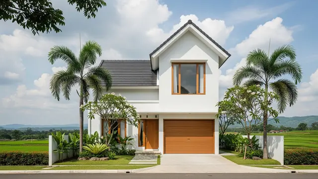 Rumah Atap Mansard dengan Garasi Minimalis