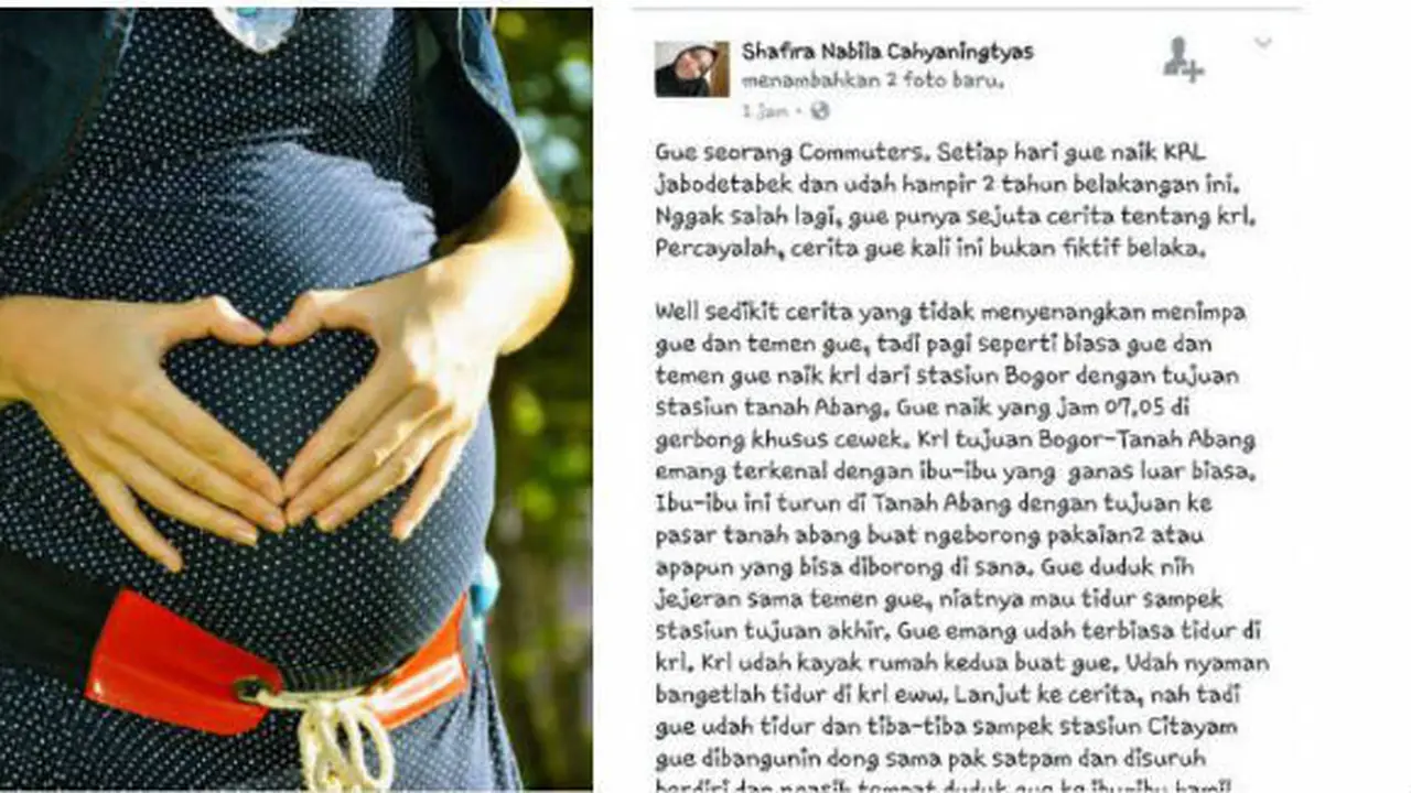 Ilustrasi hamil dan postingan Shafira di Facebook
