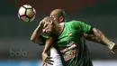Duel pemain Persela Lamongan, Ivan Carlos (belakang) dan pemain PS TNI, Talin Facundo pada Liga 1 2017 di Stadion Pakansari, Bogor, Sabtu (27/5/2017). PS TNI menang 3-2. (Bola.com/Nicklas Hanoatubun)