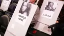 Foto penyanyi Jennifer Lopez tertempel di tempat duduk untuk perhelatan Grammy Awards 2019 di Staples Center, Los Angeles, Kamis (7/2). Grammy Awards ke-61 akan diadakan pada 10 Februari pukul 20.00 waktu setempat. (Matt Sayles/Invision/AP)