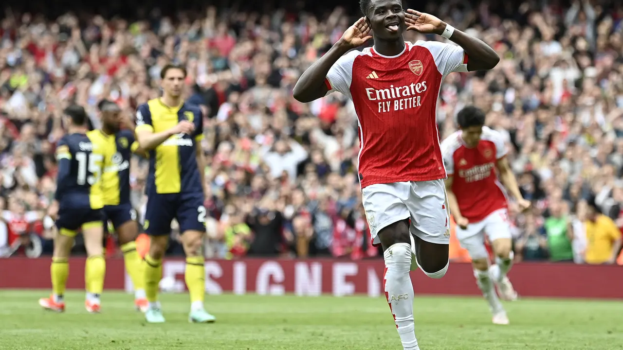 Selebrasi pemain Arsenal saat melumat Bournemouth di Liga Inggris