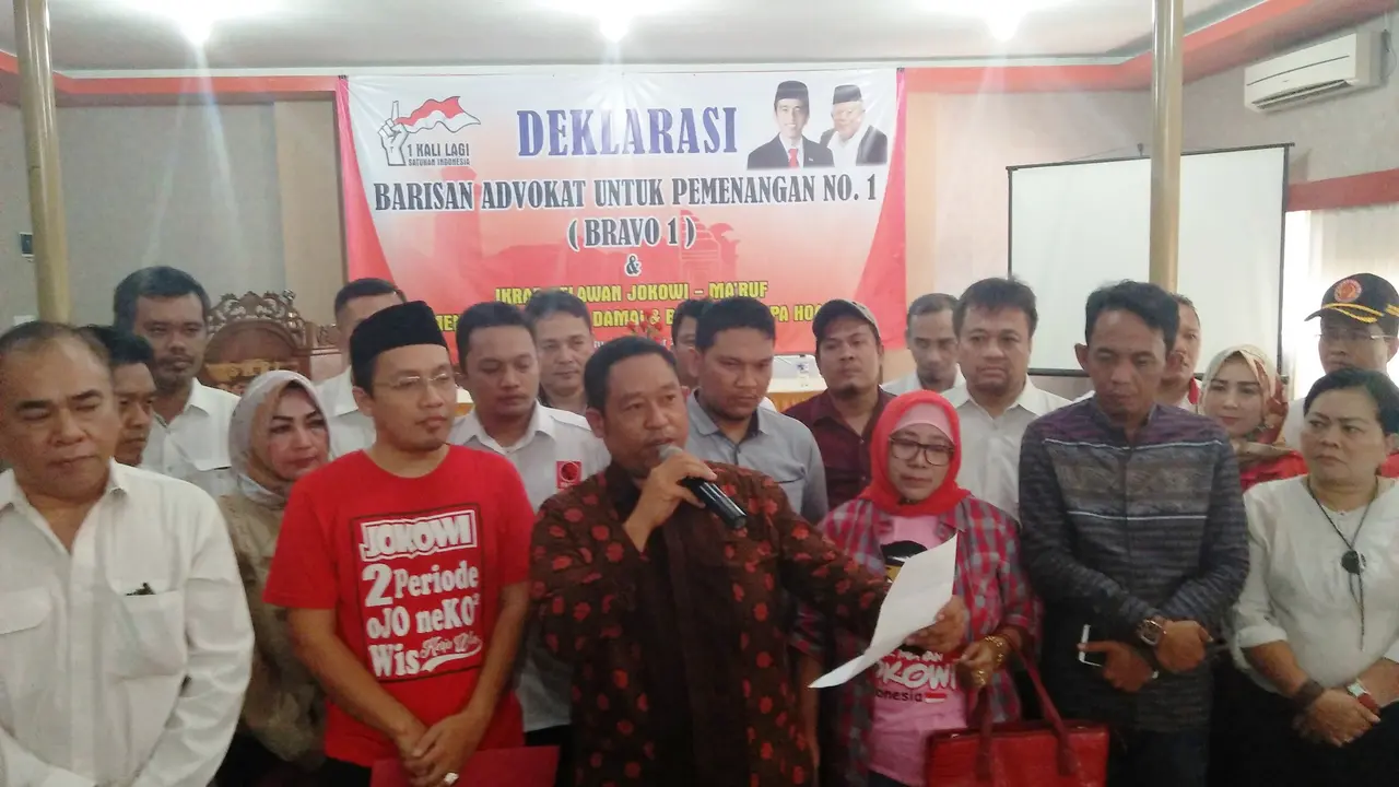 80 advokat menyatakan dukungannya ke Jokowi-Ma'ruf Amin, dalam Pilpres 2019.