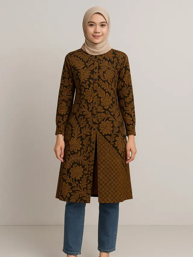 Model Tunik Batik Belah Panjang yang Lagi Tren
