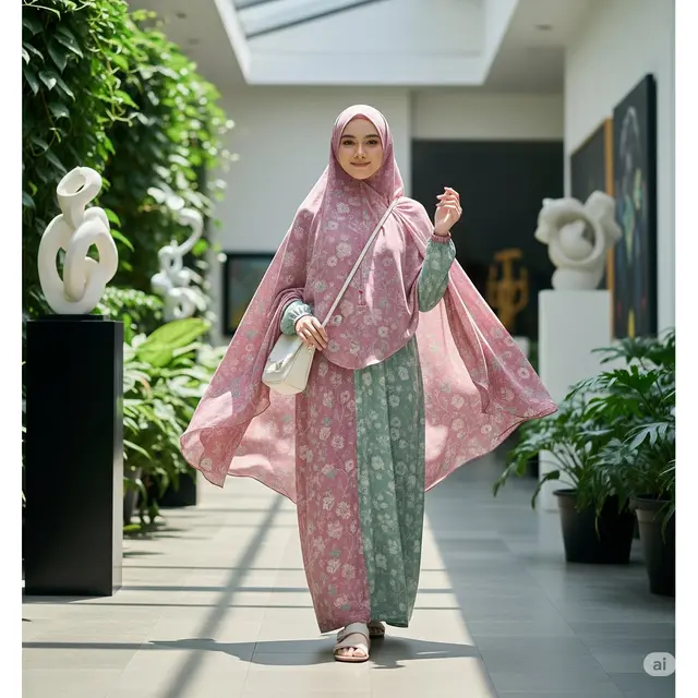 Gamis Batik Warna Pastel Motif Minimalis