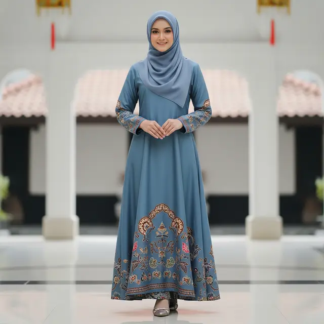 Model Gamis Teal Blue dan Ash Blue