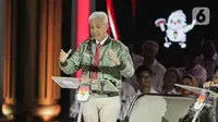 Capres nomor urut 03 Ganjar Pranowo saat beradu gagasan dalam debat ketiga Capres Pemilu tahun 2024 di Istora Gelora Bung Karno, Jakarta, Minggu (7/1/2023). (Liputan6.com/Faizal Fanani)