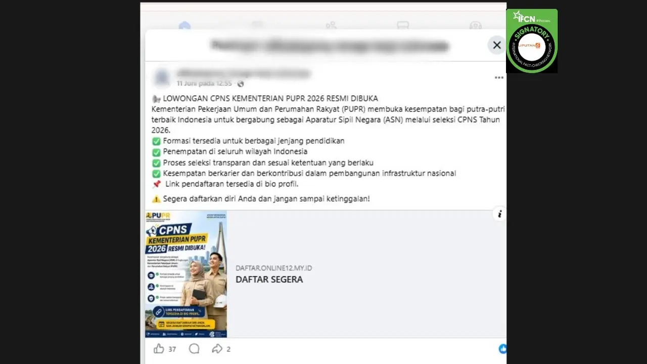 Cek Fakta Liputan6.com mendapati klaim link pendaftaran CPNS Kementerian PUPR 2026.