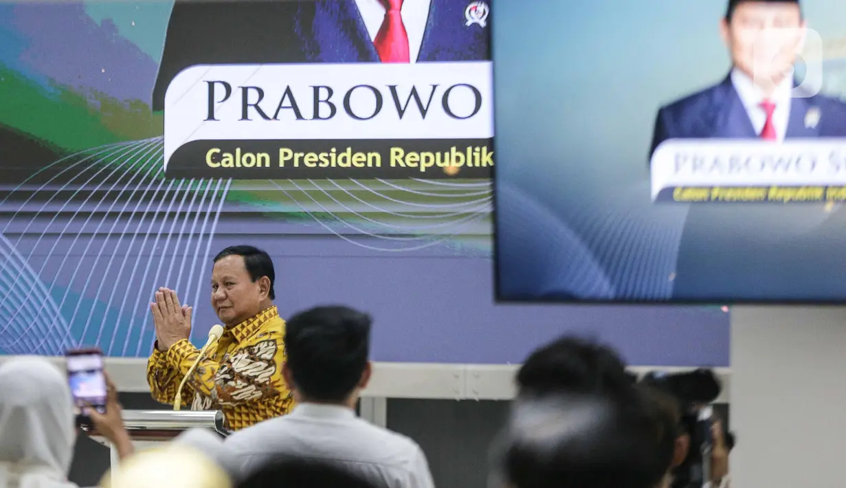 Kedatangan Prabowo Subianto untuk memberi materi bertema kebangsaan di Golkar Insitutute. (Liputan6.com/Faizal Fanani)