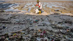 Aksi ini sekaligus memberi edukasi kepada masyarakat tentang bahaya sampah plastik bagi lingkungan, terutama di ekosistem mangrove. (Juni KRISWANTO/AFP)
