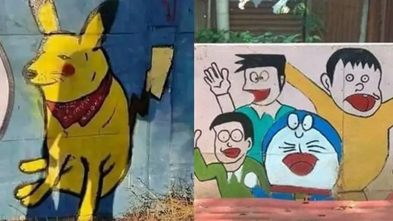 6 Lukisan Pokemon dan Doraemon di Dinding Ini Nyeleneh, Kocak