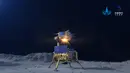 Foto simulasi berikut menunjukkan wahana antariksa Chang'e-5 meluncur dari permukaan Bulan. Ini merupakan wahana antariksa pertama milik China yang lepas landas dari objek luar angkasa. (Xinhua/CNSA)