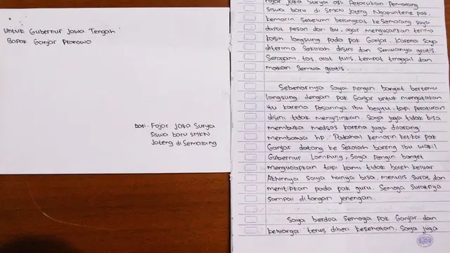 Ganjar Pranowo Terima Surat dari Siswa SMK, Isinya Bikin Haru
