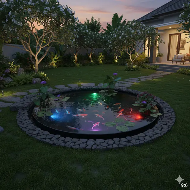 7 Desain Kolam Ikan Minimalis dengan Tanaman Air dan Pencahayaan LED, Bikin Taman Rumah Makin Hidup