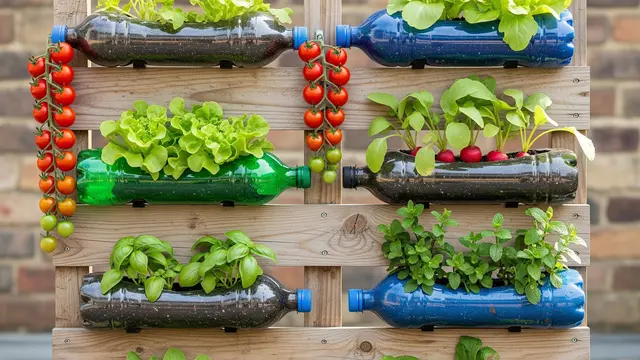 Ilustrasi Desain Kebun Sayur Pocket Garden dari Botol Plastik Bekas/Gemini AI