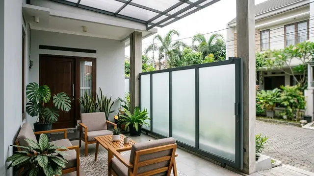 Desain Teras Rumah untuk Rumah yang Berhadapan Langsung dengan Tetangga (AI Generated)
