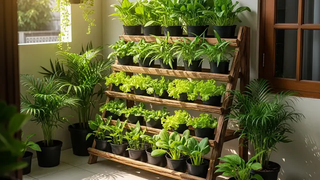 Kebun Vertikal dari Rak Kayu Serbaguna