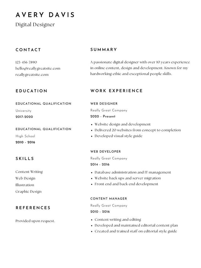 Contoh CV Bahasa Inggris Formal, Sumber : Canva